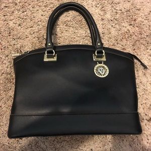 ANNE KLEIN black leather satchel bag with charm